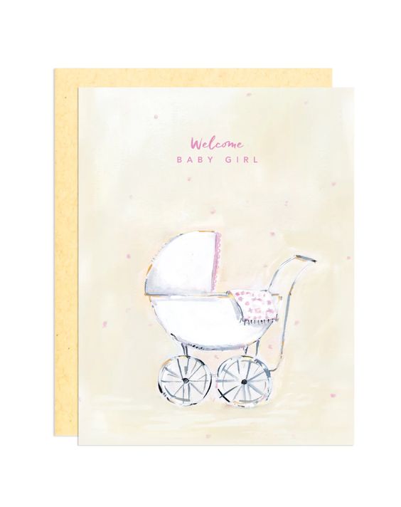 Baby Girl Stroller Greeting Card - Darling Lemon
