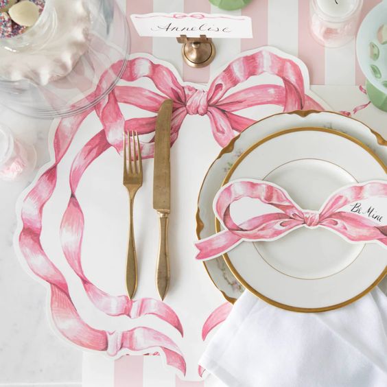 Hank & Sylvie's -Die-Cut Pink Bow Placemat - Hester & Cook