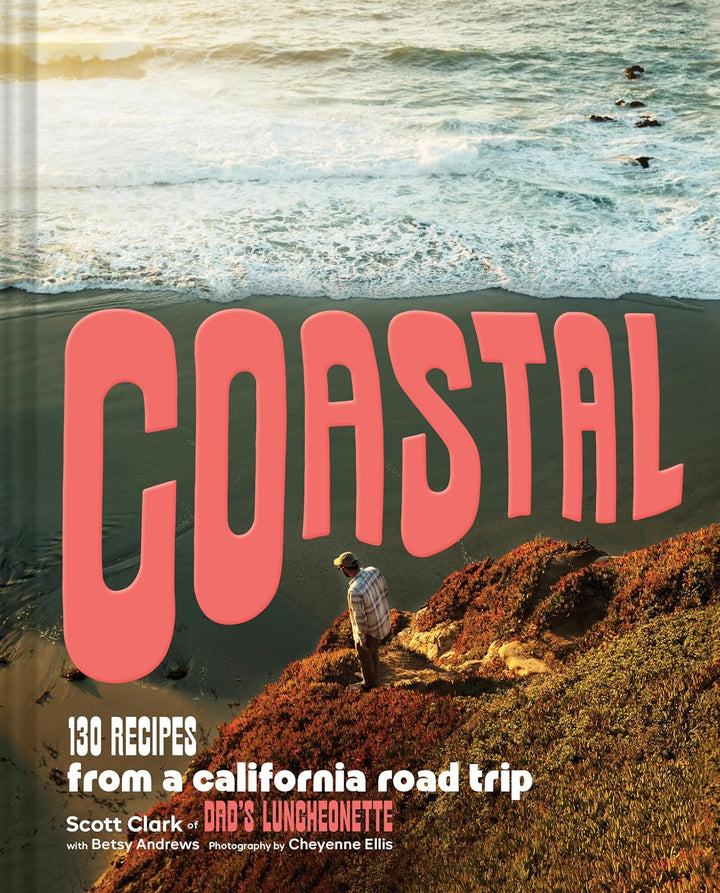 Book cover with 'Coastal' title and person looking at ocean, featuring 'Dad's Luncheonette' branding.