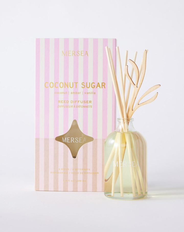 Mersea Coconut Sugar diffuser with packaging on a light background