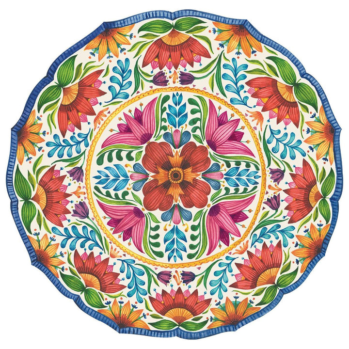 Colorful floral mandala design on a white background