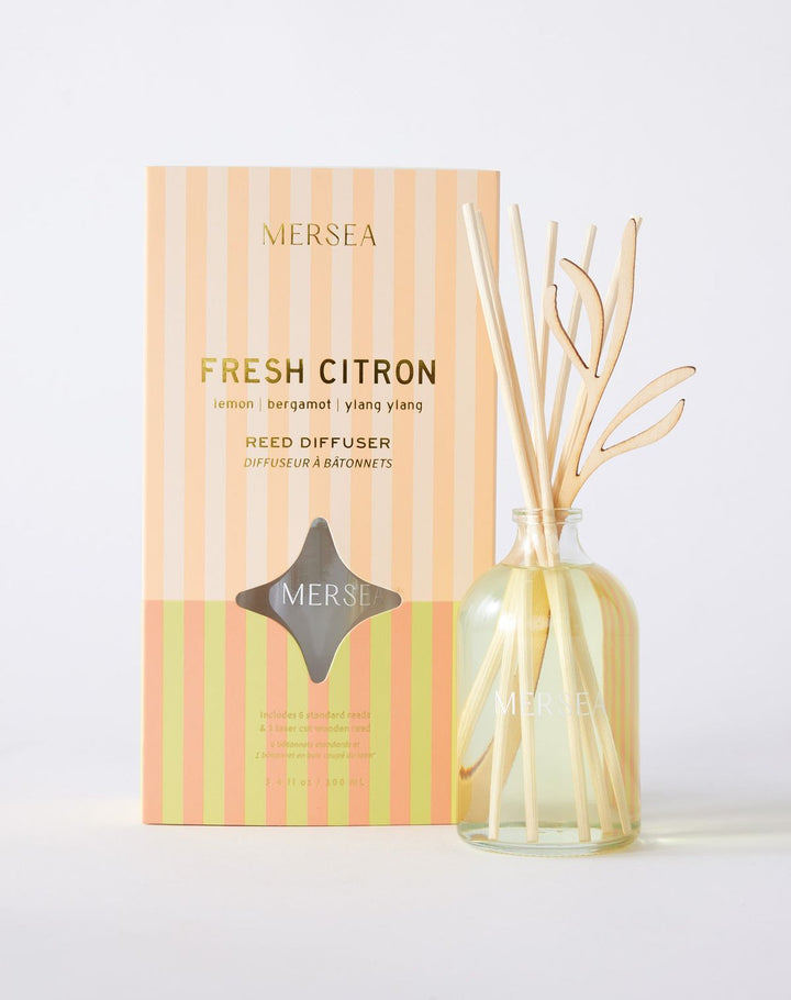 Mersea Fresh Citron diffuser set with packaging on a white background