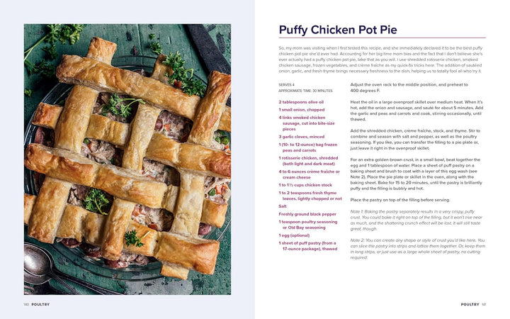 Puffy Chicken Pot Pie with a recipe on a white background