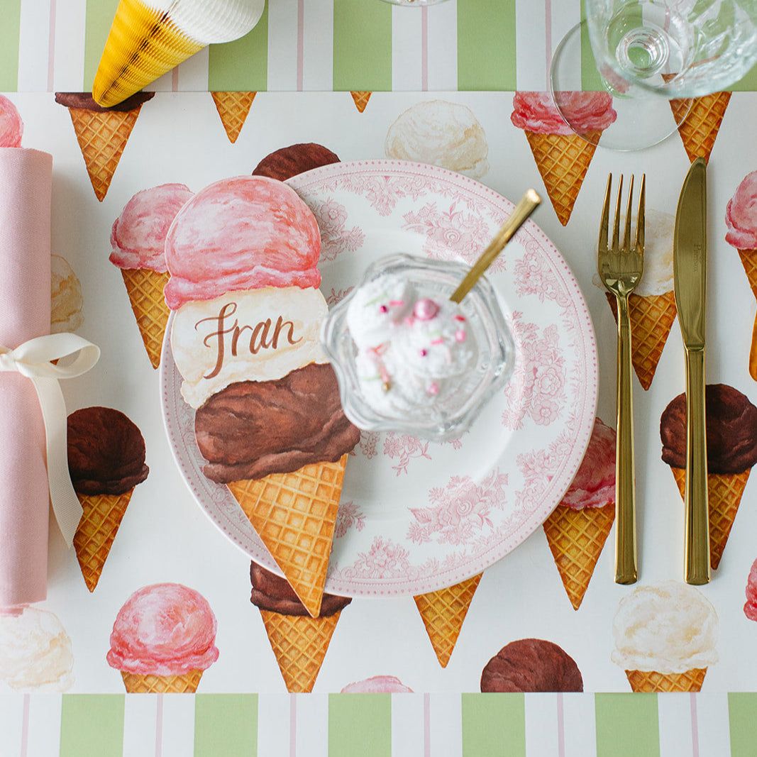 Placemat with ice cream cone design featuring the name 'Fran'.