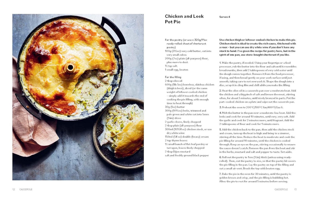 Chicken and Leek Pot Pie with a recipe on the right side