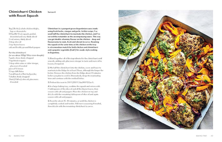 Recipe page for Chimichurri Chicken with Roast Squash in a cookbook.