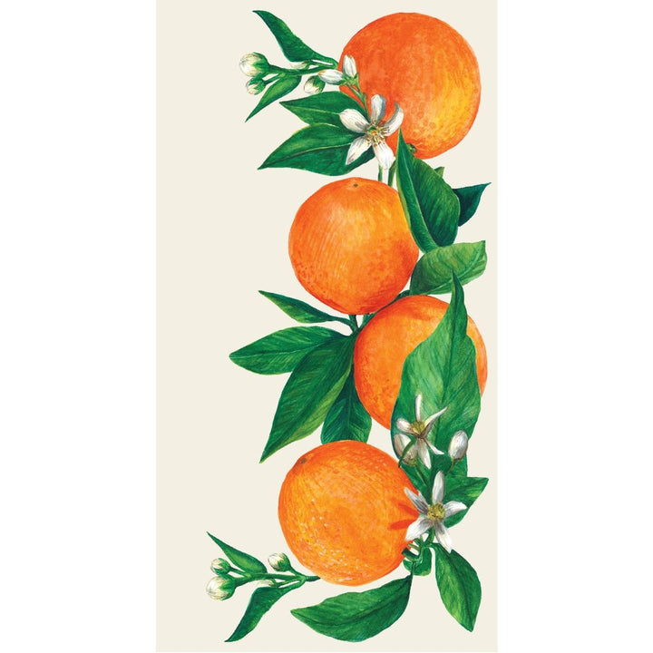Illustration of oranges on a branch with leaves on a white background