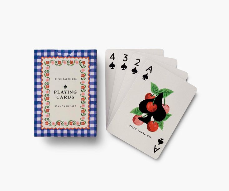 Playing cards with a decorative box on a white background