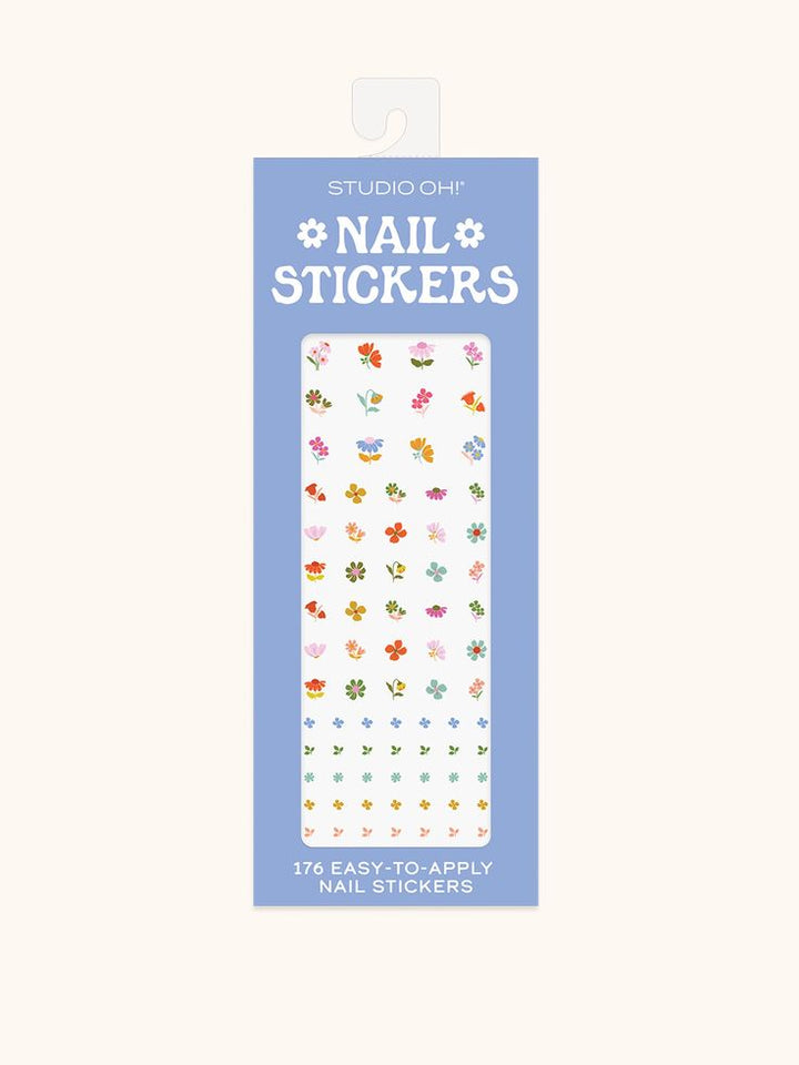 Packaging of Studio Oh nail stickers with floral designs on a white background