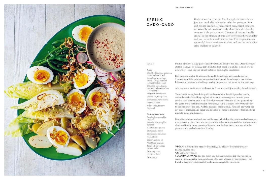 Plate of Gado-Gado with a side of soup on a white background