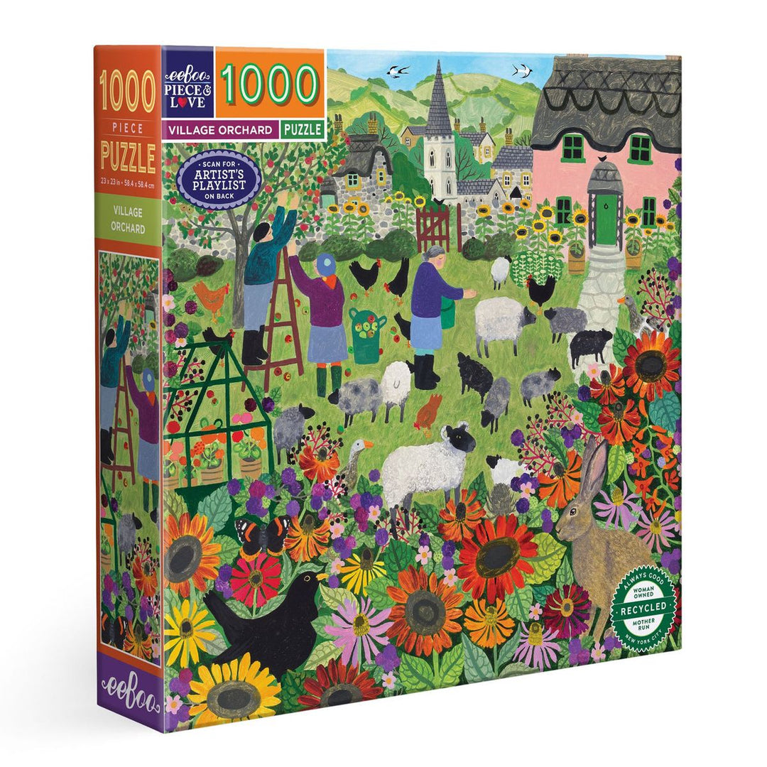 Village Orchard puzzle box with colorful design and '1000 Piece Puzzle' text