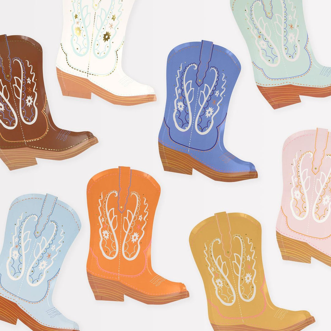 Colorful pattern of cowboy boots on a white background