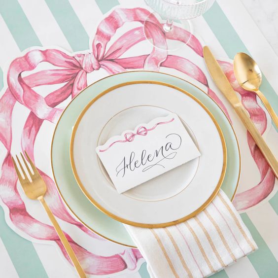 Hank & Sylvie's -Die-Cut Pink Bow Placemat - Hester & Cook