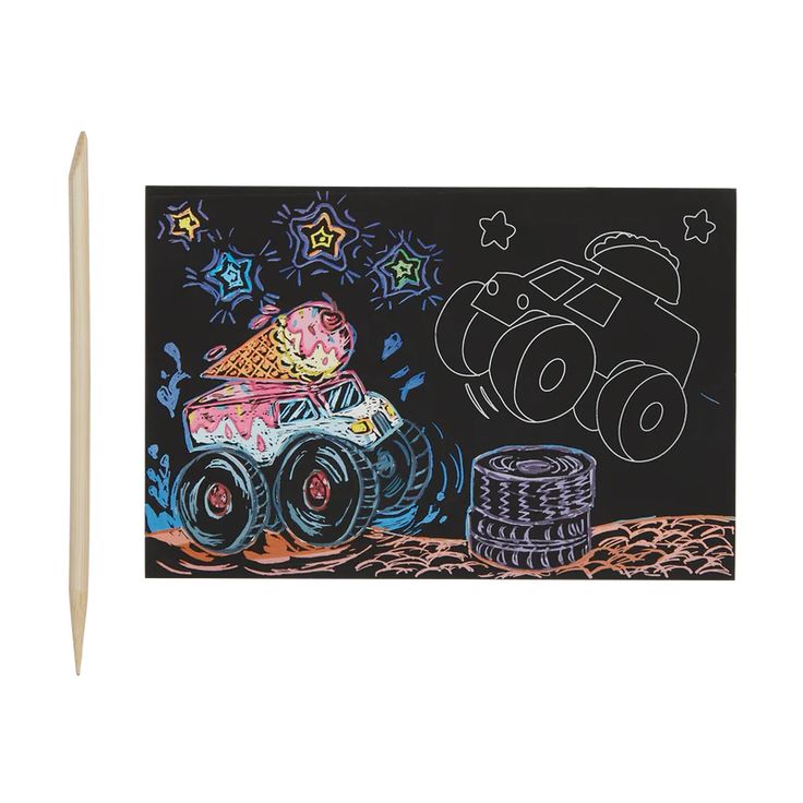 Hank & Sylvie's - Monster Truck Mini Scratch and Scribble Art Kit - Ooly