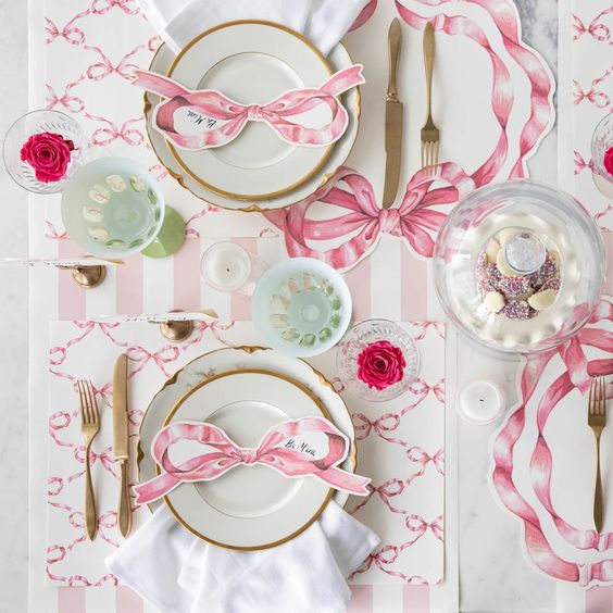 Pink Bow Lattice Placemat - Hester & Cook - Hank & Sylvie's 