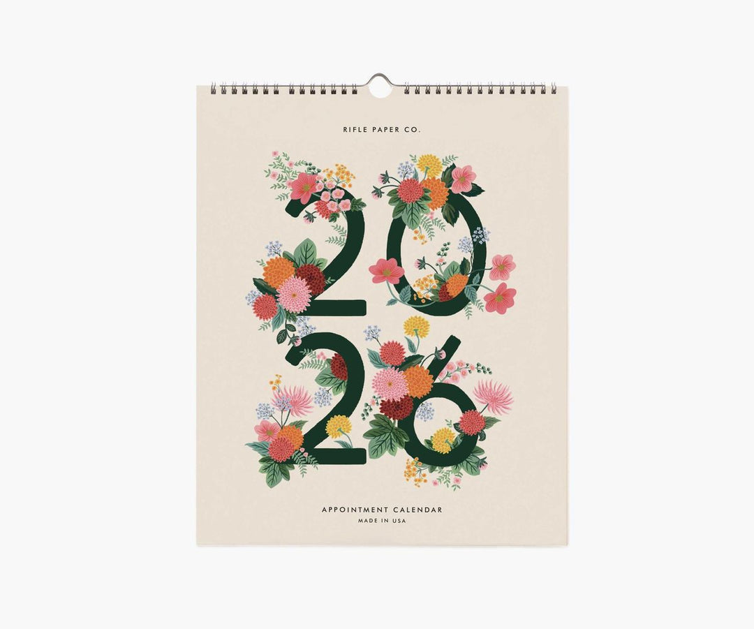 Floral design calendar for 2026 on a beige background