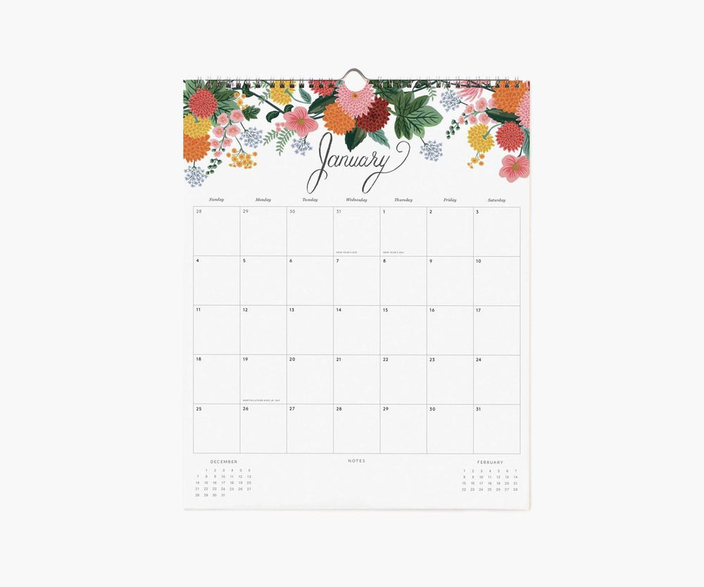 Floral-themed calendar for January on a white background