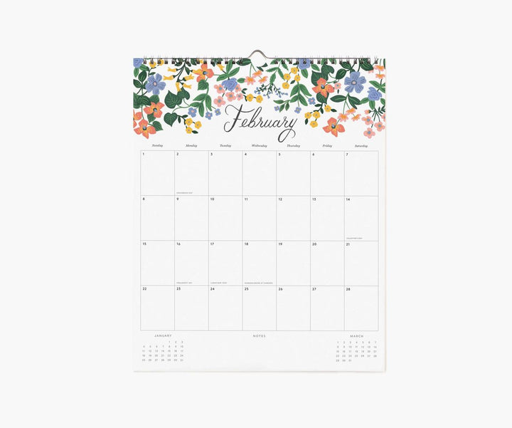 Floral-themed February calendar on a white background