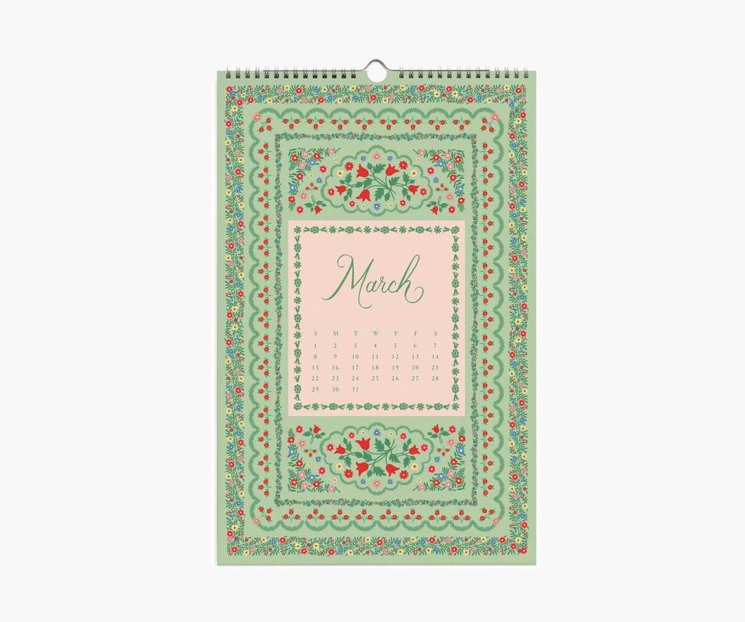 Floral-patterned calendar with 'March' on a white background