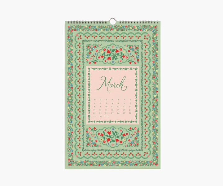 Floral-patterned calendar with 'March' on a white background