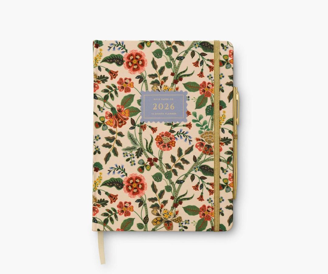 Floral-patterned notebook with '2026' on a beige background