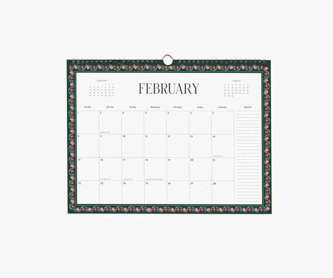Calendar for February with decorative border on a white background