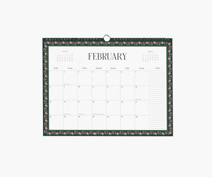 Calendar for February with decorative border on a white background