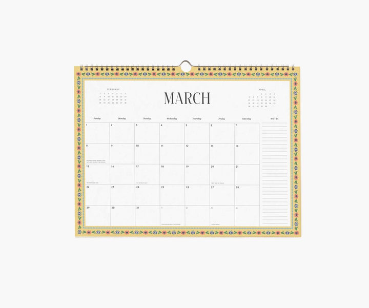 Calendar for March with decorative border on a white background