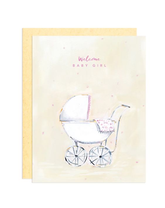 Baby Girl Stroller Greeting Card - Darling Lemon