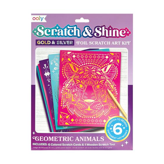 Hank & Sylvie's Scratch & Shine Foil Scratch Art Kit Geometric Animals