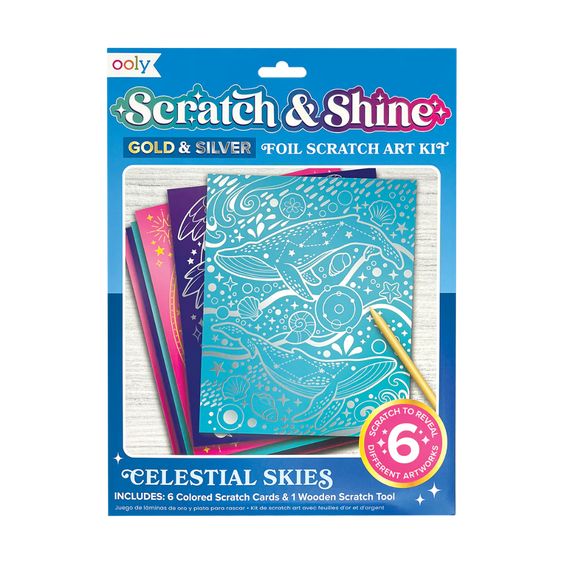 Hank & Sylvie's Scratch & Shine Foil Scratch Art Kit - Celestial Skies