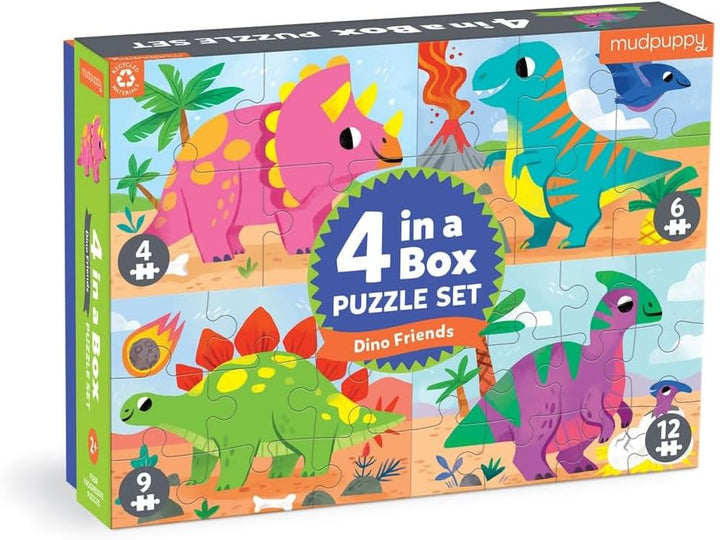 Dino Friends 4-in-a-Box Puzzle Set