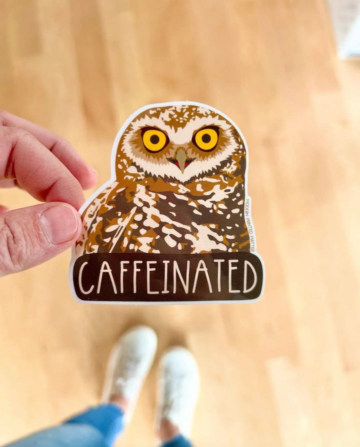 Hank & Sylvie's - Caffeinated Owl Vinyl Sticker - Modern Printed Matter