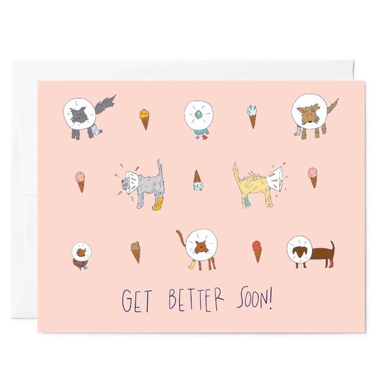 Pet Cone of Shame Get Well Soon Greeting Card
