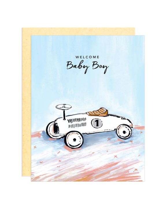 Baby Boy Vintage Car Greeting Card - Darling Lemon