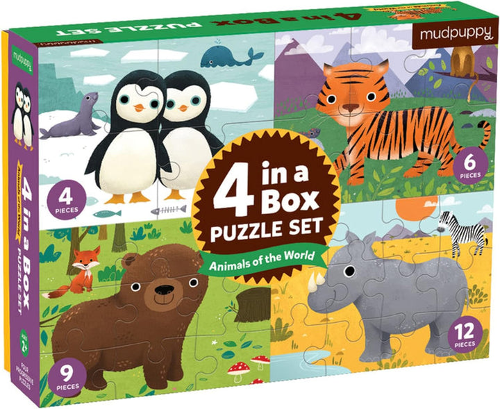 Animals of the World 4-in-a-Box Puzzle Set
