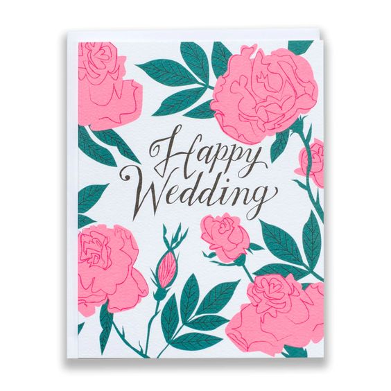 Pastel Neon Roses Wedding Card