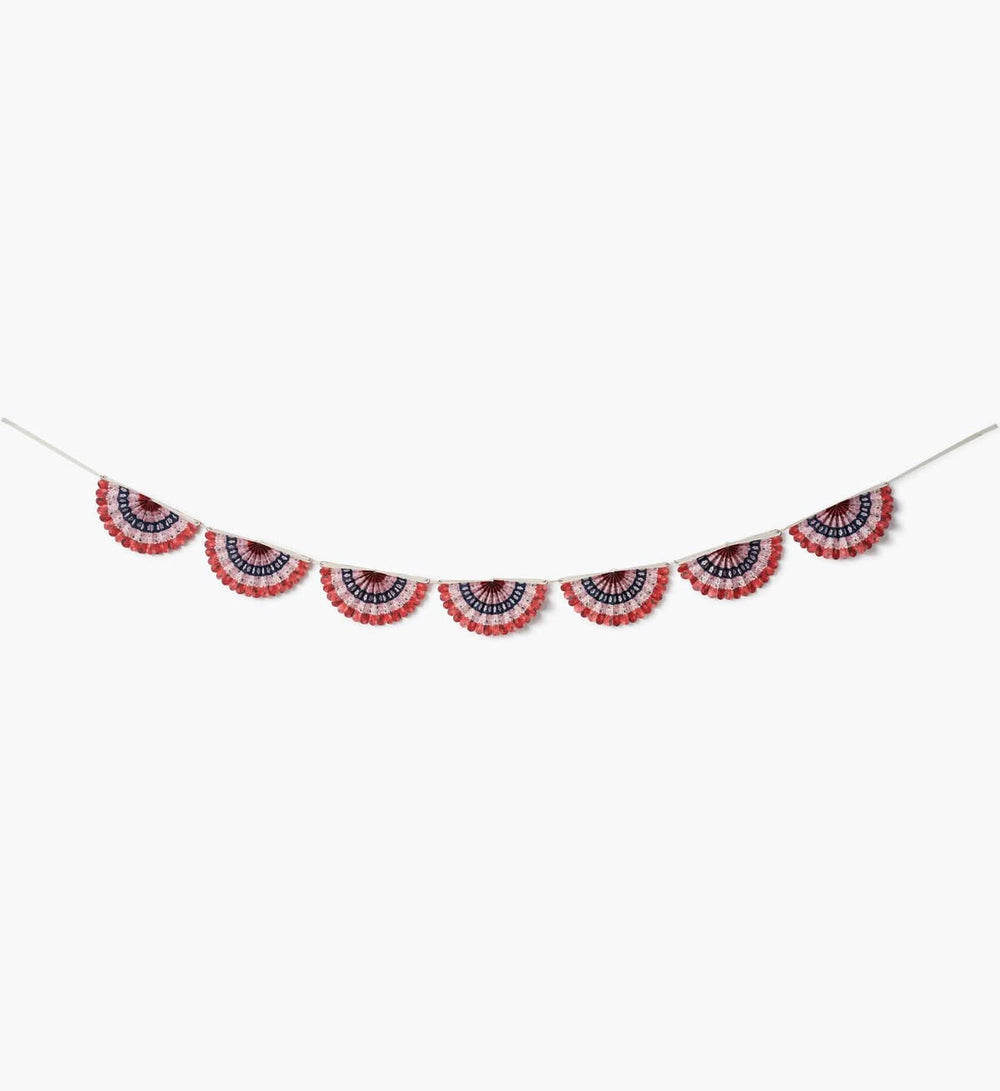 Decorative banner with red, white, and blue pattern on a white background