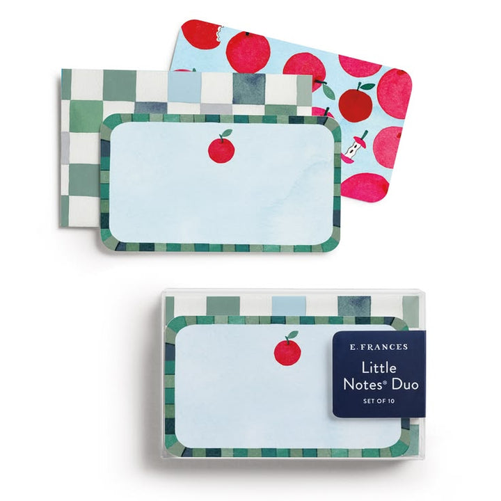 Set of E. Frances Little Notes with apple design on a white background