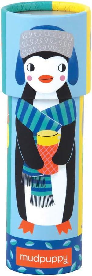 Penguin-themed product packaging with a colorful design, featuring the brand 'Mudpuppy'.