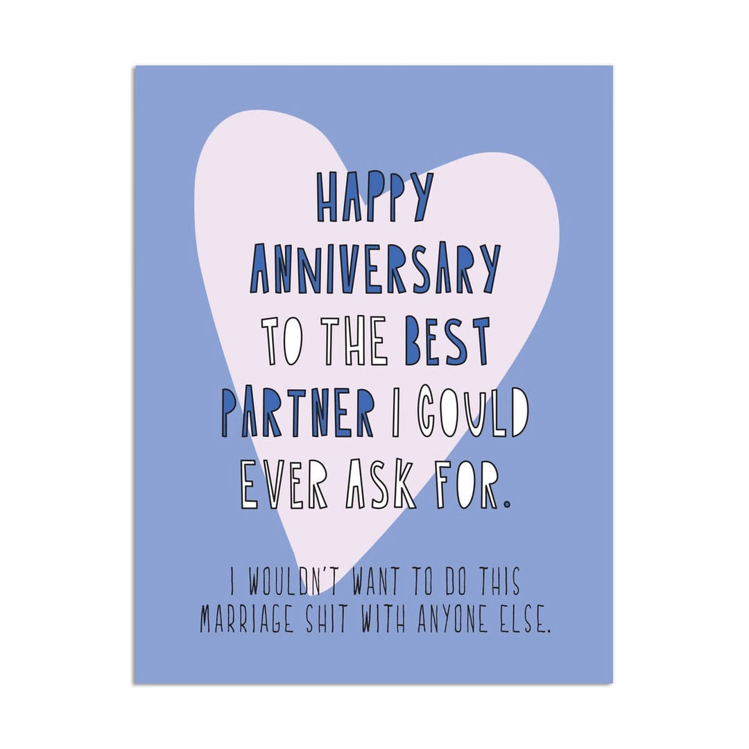Card with a heart design and anniversary message on a blue background