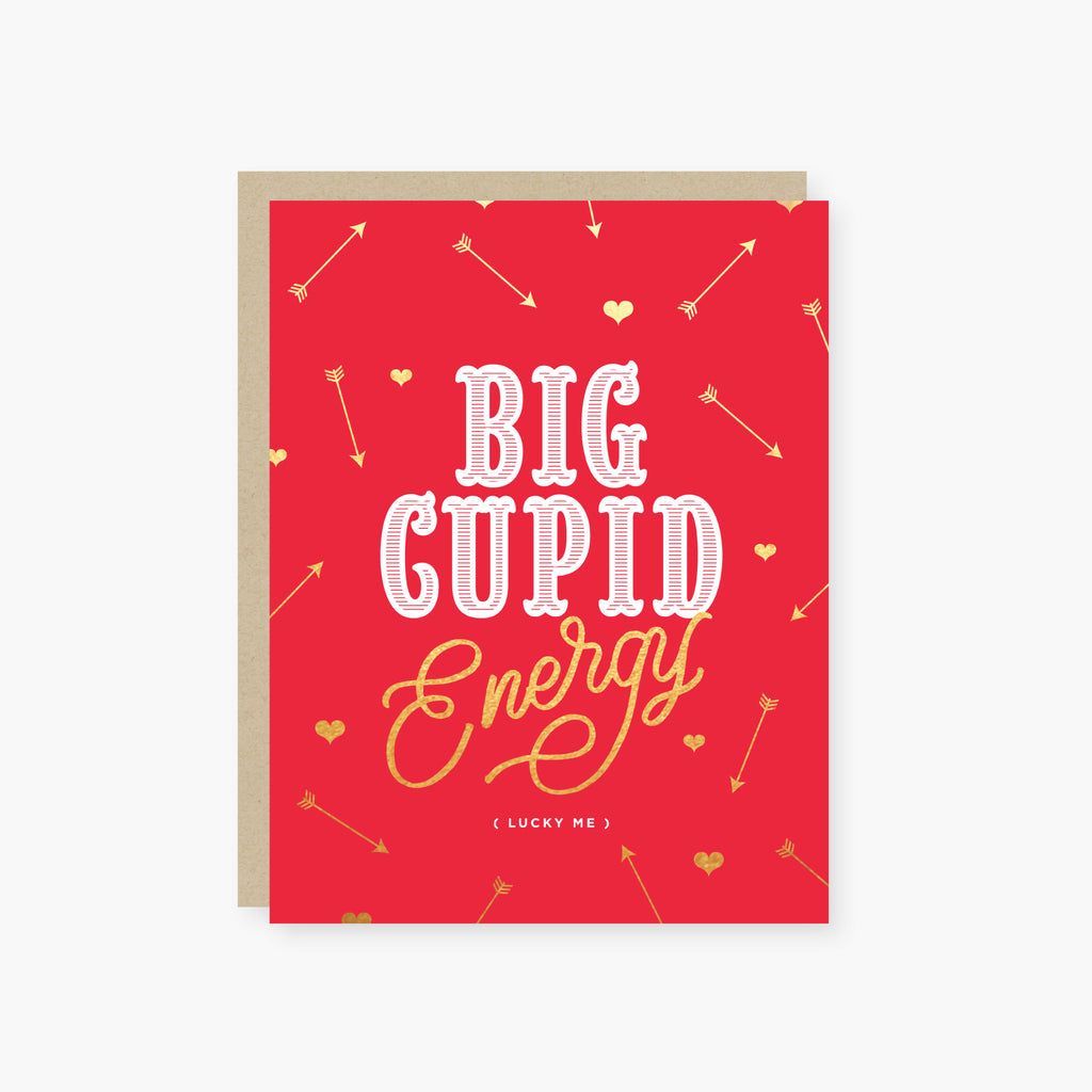 Red card with 'Big Cupid Energy' text on a white background