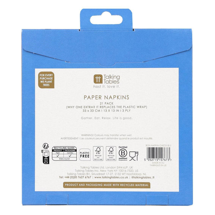 Blue & White Check Napkins - 20 Pack