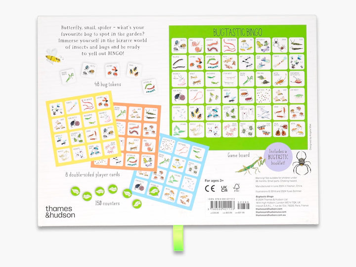 Educational product packaging with illustrations of insects and game cards on a white background