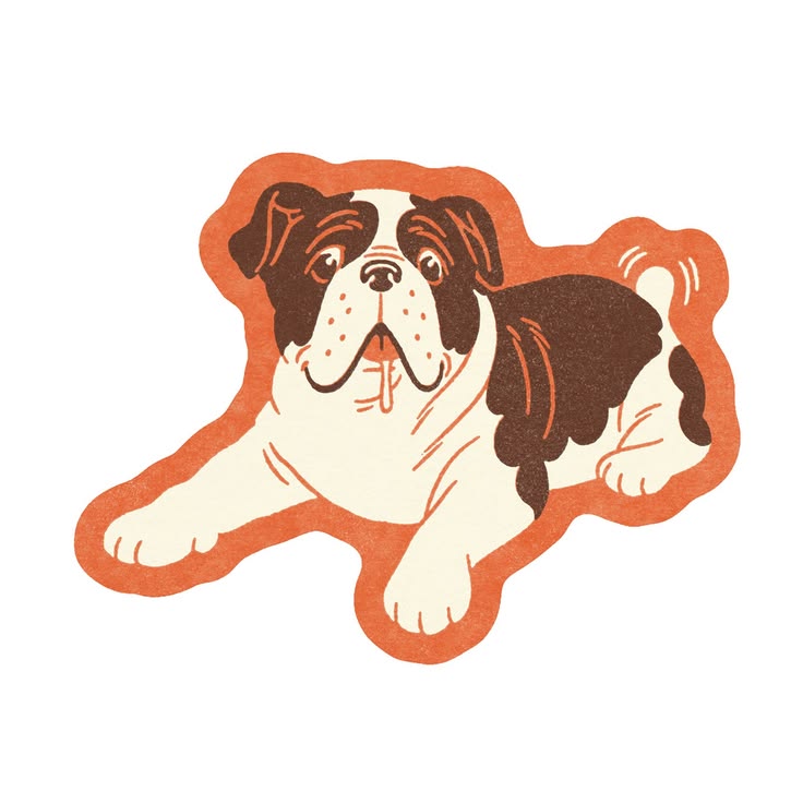 Illustration of a bulldog with a red border on a white background