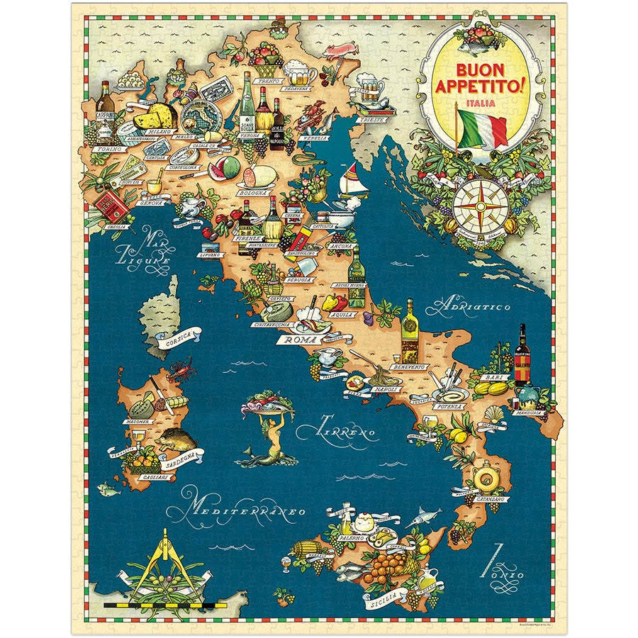 Map of Italy with food illustrations and 'Buon Appetito!' text