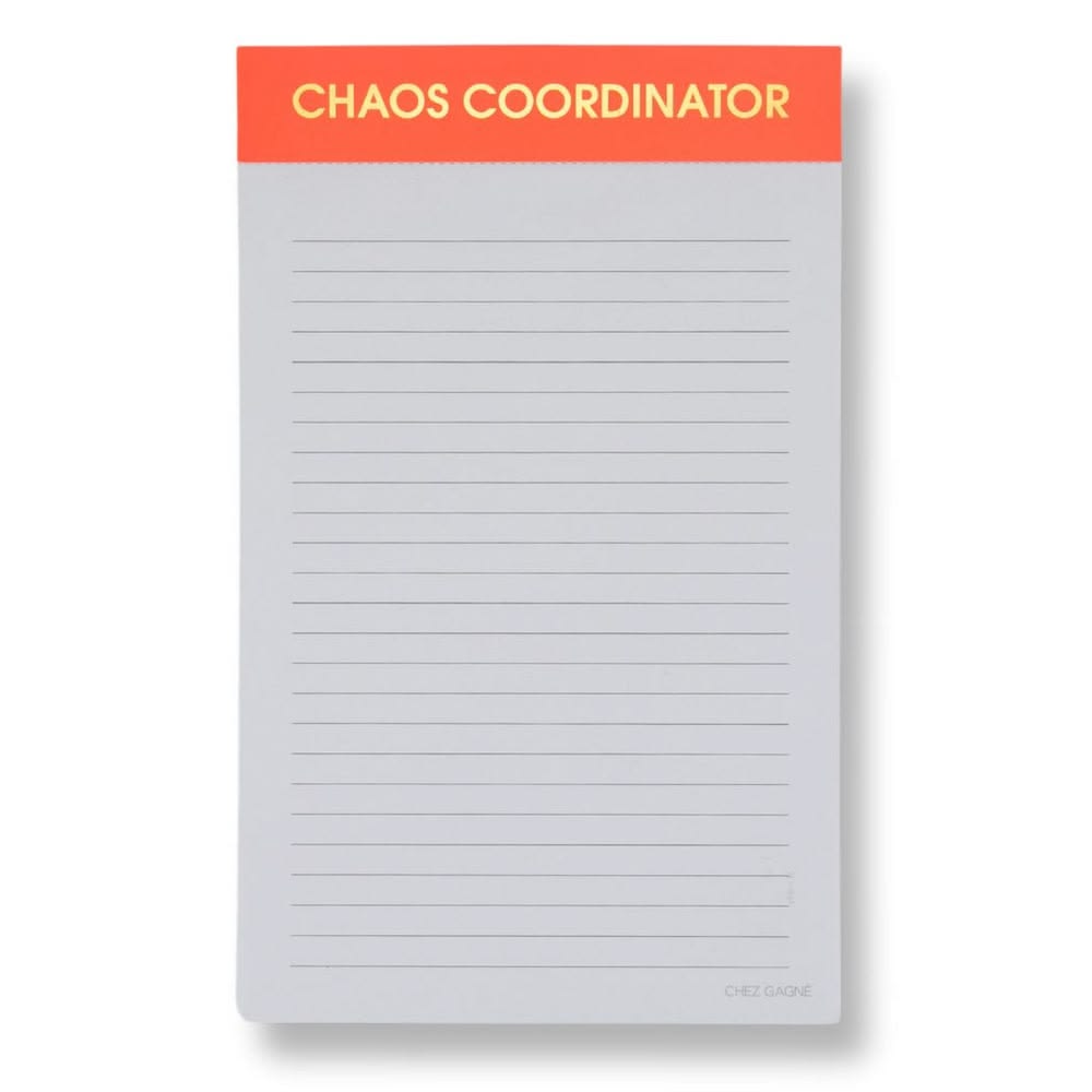 Notepad with 'Chaos Coordinator' text on an orange background