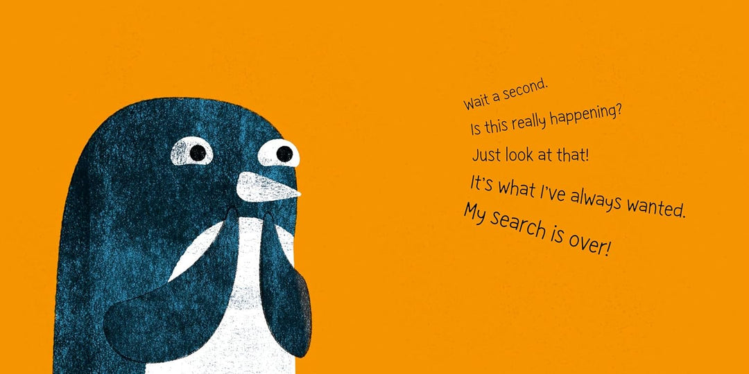 Cartoon penguin with a speech bubble on an orange background