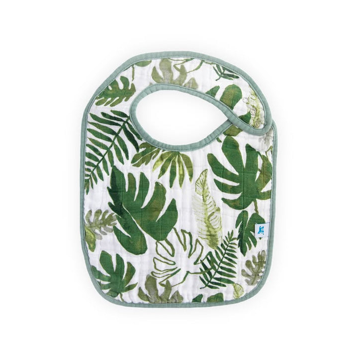 Bib with green leaf pattern on a white background