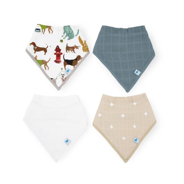Cotton Muslin + Fleece Bandana Bib 4 Pack - Woof